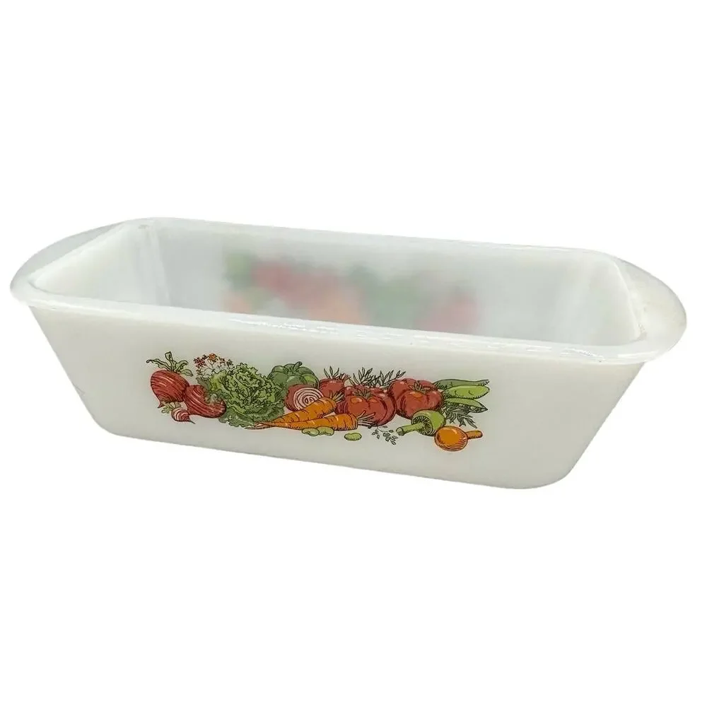 Vintage Glasbake Jeanette Milkglass Garden Vegetable Harvest Loaf Pan